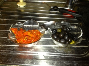 Sun dried tomatoes and olives ready